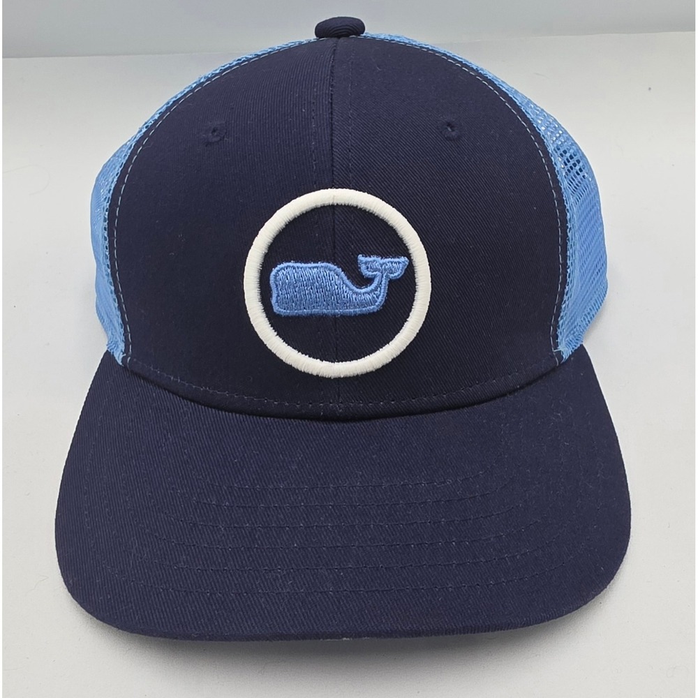 Vineyard Vines Trucker Hat Kids Navy Blue Whale Logo Snapback Baby Blue Mesh